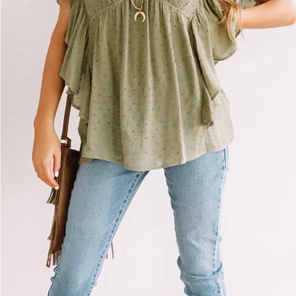 Bloomchic boho olive green flowey baby doll shirt. Size 18- NWT - Picture 8 of 9